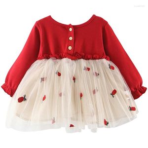 Robes de fille printemps bébé pour filles coréen mignon à manches longues coton dentelle princesse rouge enfant en bas âge robe né vêtements enfants vêtements BC836