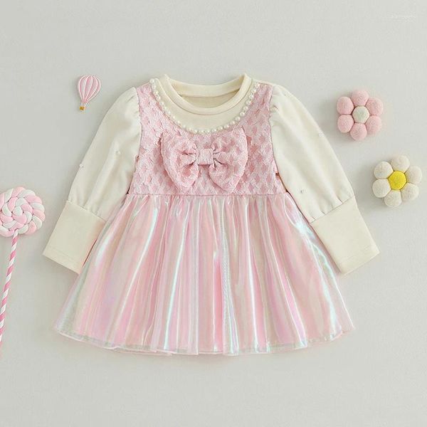 Robes de printemps et d'automne pour filles, vêtements pour bébés, avec nœud d'amour, à manches longues, en tissu pour bébés filles de 1 an, anniversaire