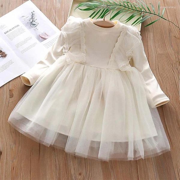 Robes de fille Spring Girls Haby Solid Sweet Princess Style dentelle Decor Tulle Tutu Toddler Kids Wedding Birthday Party Clothing 2-9y