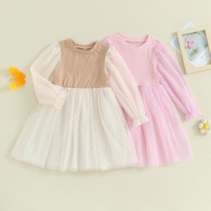 Robes de fille printemps enfants robe d'automne décontractée à manches longues patchwork en tulle fête des vêtements d'automne