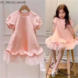 Meisjesjurken lente zomermeisjes jurk mode 2-9y kinderen roze lange baby korte mouwen mesh prinses tienerkleding 398 32c