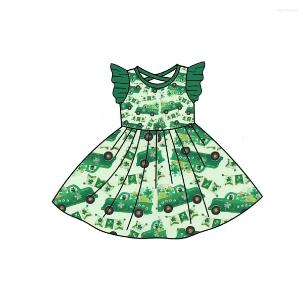 Vestidos para niña, vestido del día de San Patricio, vestidos para niños, diseño para niños pequeños, niñas pequeñas elegantes y sombrero de Patricio, ropa estampada, suerte