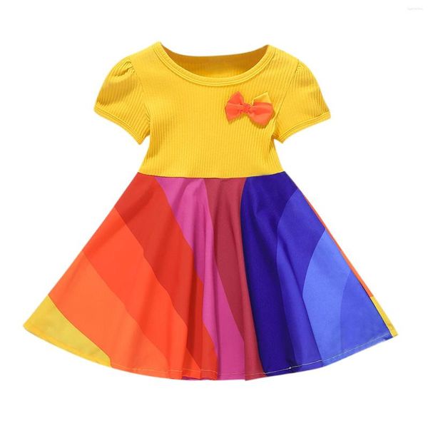 Robes de fille couture couleur robe côtelée princesse enfant infantile enfant en bas âge filles robe jupe petit noël