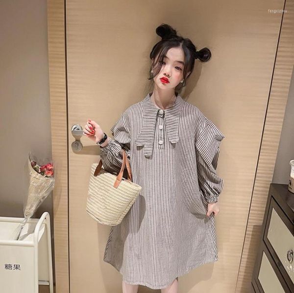 Fille robes robe à rayures printemps automne mode princesse Style coréen lâche adolescent vêtements coton 6-16Y Wz1067