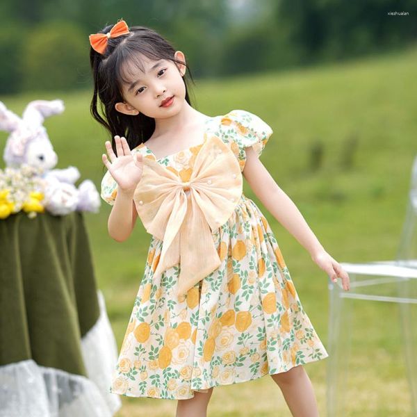 Vestidos de niña verano 1-9y niños niñas Casual niño bebé ropa Vestidos estilo Pastoral lindo arco estampado Floral princesa vestido