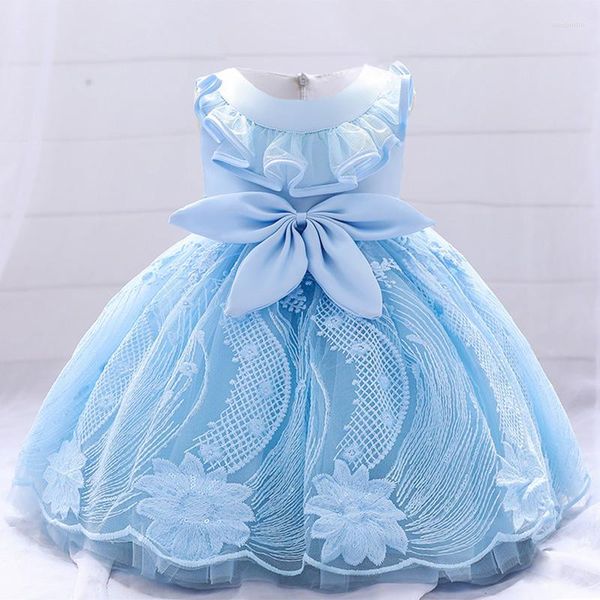 Vestidos de niña Verano 1 año Vestido de cumpleaños para bebé Ropa de bautizo para niños Bautismo Fiesta para niños pequeños Disfraz para niños Flor azul Princesa de encaje