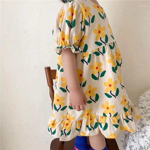 Robes d'été pour filles, motif Floral, décontracté, Style coréen, mignon, manches courtes, petite robe de princesse pour enfants de 2 à 6 ans, 2023