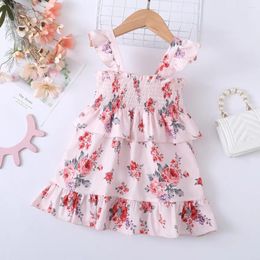 Robes de fille été 2024 Arrivoirs Girls Sans manches volants Ruffles Floral Floral Infantil Menina Robe de fête mignonne Custume 18m-6T