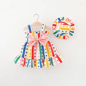 Robes de fille d'été 2pcs / set coloré bébé anniversaire fête princesse robe de soirée à polka point nœud nœud enfants vêtements 0 à 3 ans