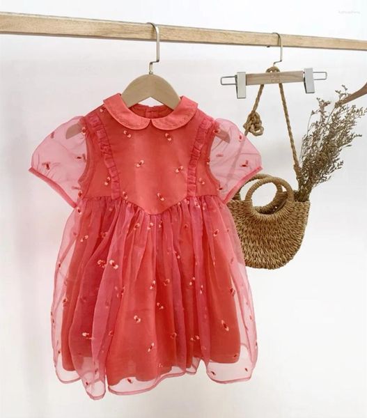 Robes d'été pour filles, vêtements pour bébés, robe en maille brodée à col de poupée de haute qualité pour enfants