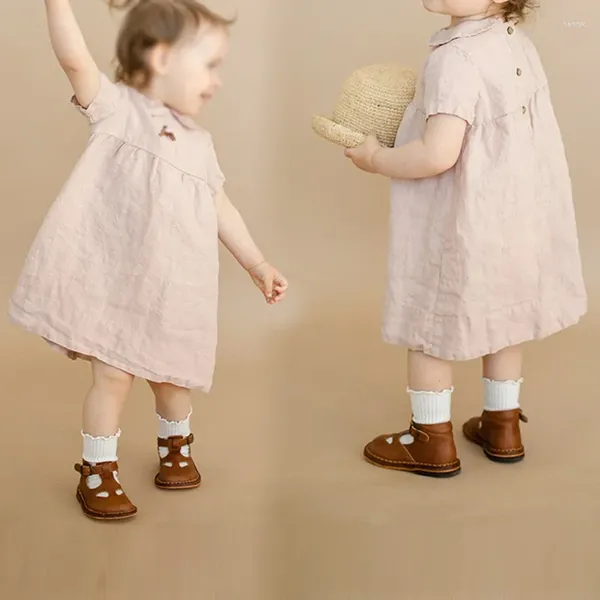 Robes d'été en coton pour filles, robe de princesse décontractée pour enfants, broderie d'animaux, ligne a, poupée, mode, vêtements à manches courtes