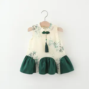 Robes de fille robe bébé d'été Qipao style chinois su exquis green décolleté peinture en bambou mode