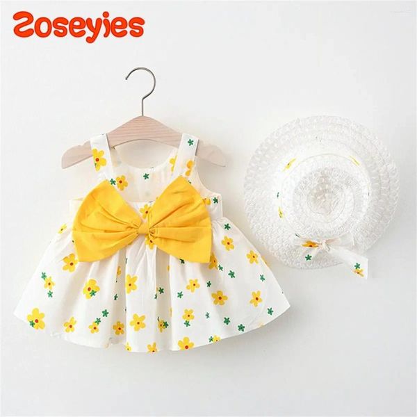 Robes de fille Summer Baby Girl's Small Flower Back Bow Vest Jupe avec chapeau