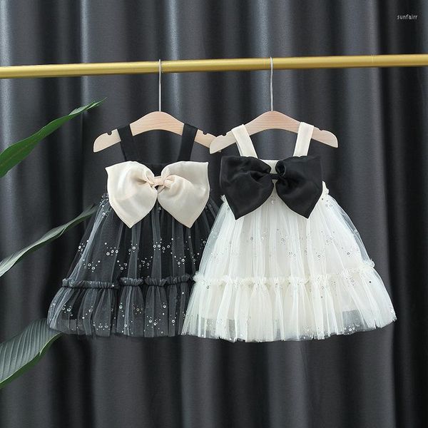 Vestidos de niña Verano Bebés Camisola Lentejuelas Negro Blanco Fiesta Princesa Noche Niños Dulce Arco Ropa para niños pequeños 0 a 3 años