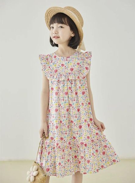 Robes d'été pour petites filles, couleur bonbon, imprimé doux, Style français, vêtements décontractés pour enfants, en coton doux