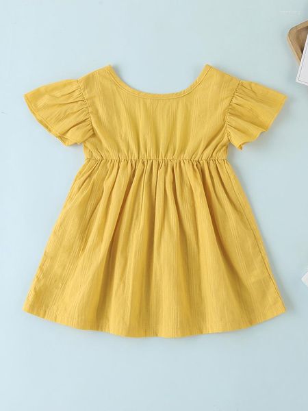 Robes d'été pour petites filles, tenue de princesse avec nœud jaune clair, vêtements pour nourrissons