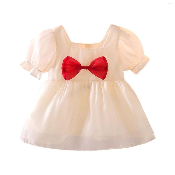 Vestidos de niña de verano para niñas, vestido de cóctel fino corto con lazo y manga abombada, vestido de cóctel con espalda de princesa de malla para suéteres de boda para niños