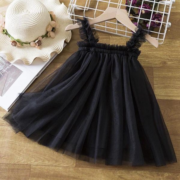 Robes d'été pour filles, vêtements noirs plissés en maille pour bébés filles de 1 à 5 ans, vêtements décontractés pour enfants de 1 à 5 ans