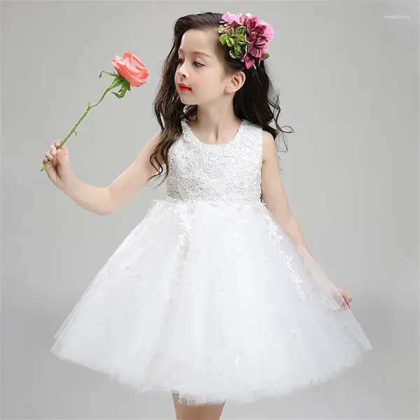 Vestidos de niña vestido de verano para bebés 2023 princesa encaje flor arco cuello redondo sin mangas malla disfraz de actuación del Día de los niños