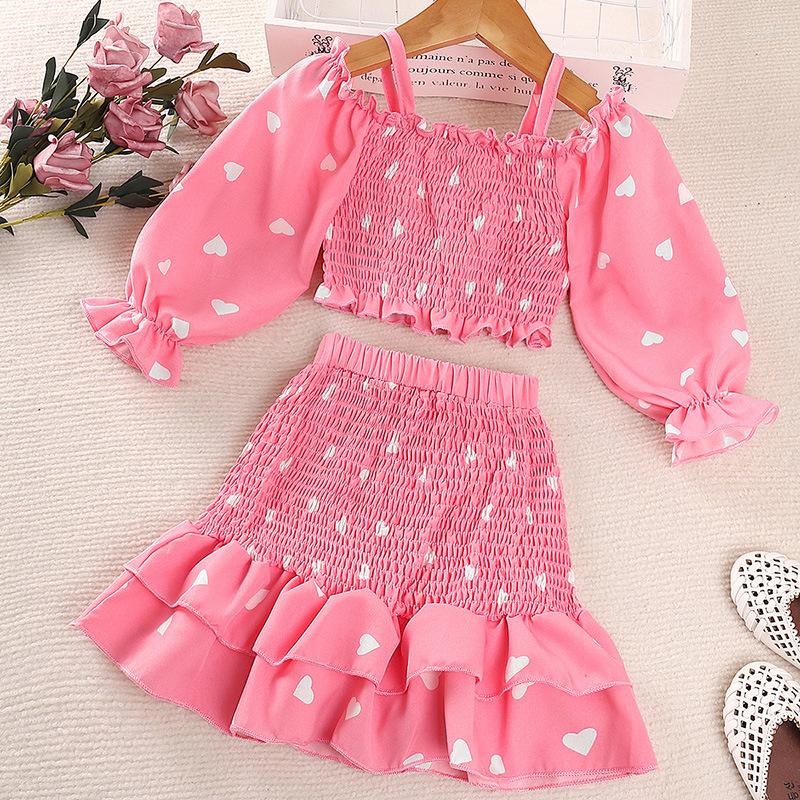 Girl Dresses Summer Baby Skirt Set Children Cute Pink Top 2-pieces Suit 4-7 Years Old Kids Fashion Birthday Clothing