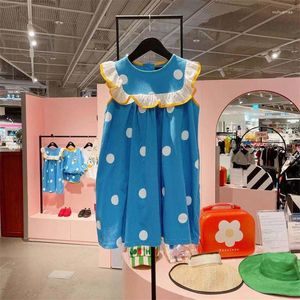 Abiti da ragazza Summer Blue Lace Dot Dress Lolita Child Girls Casual Midi Children For Teens Party Princess Sundress