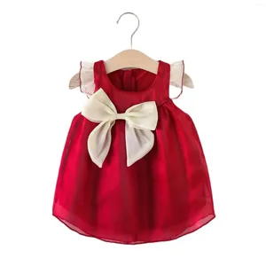 Robes d'été pour filles, vêtements pour bébés, sans manches, avec nœud, vêtements princesse pour fête d'anniversaire de 1 an