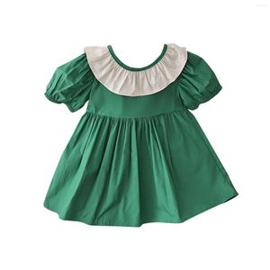 Fille Robes D'été Arc Noeud Manches Bouffantes À Volants Col Rond Mode Filles Robe Bébé Bloomers Vêtements 5 Ans