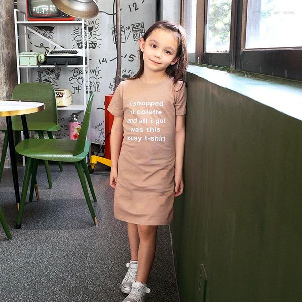 Vestidos de niña Verano Niños Niñas Manga corta Letra impresa Falda casual Hasta la rodilla Ropa de bebé de algodón para la venta