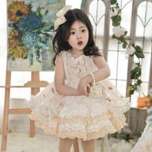 Robes de fille été enfants espagnol Lolita princesse robe de bal noeud dentelle sans manches conception fête d'anniversaire pâques Eid filles robe A2587