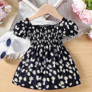 Robes de fille d'été, robe imprimée occidentale pour enfants filles coréennes à manches courtes petites marguerite bébé mince princesse
