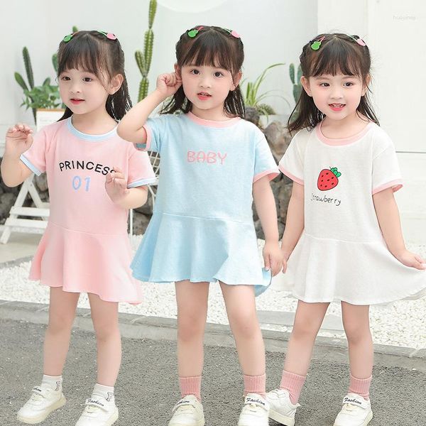 Fille Robes D'été Coton Enfants Princesse Robe Dessin Animé Sport À Manches Courtes T-Shirt Style Home-wear Pyjama Ensemble