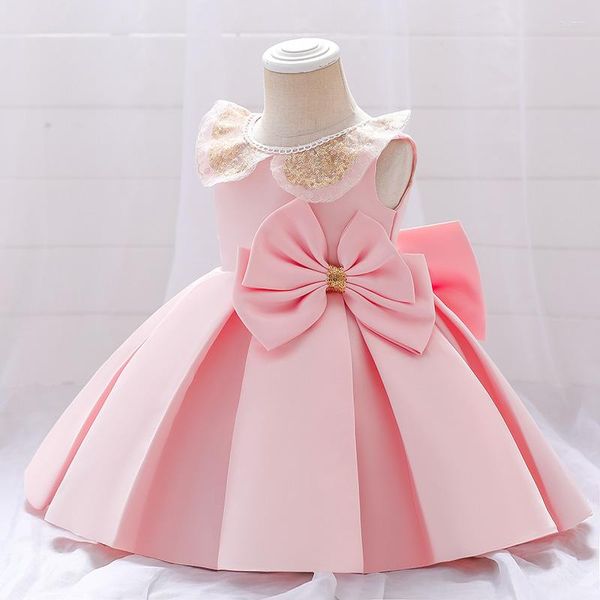 Fille Robes D'été Poupée Col Sequin1 Année Bébé Anniversaire Robe Pour Enfants Vêtements Baptême Arc Princesse Rose Parti Blanc Costume