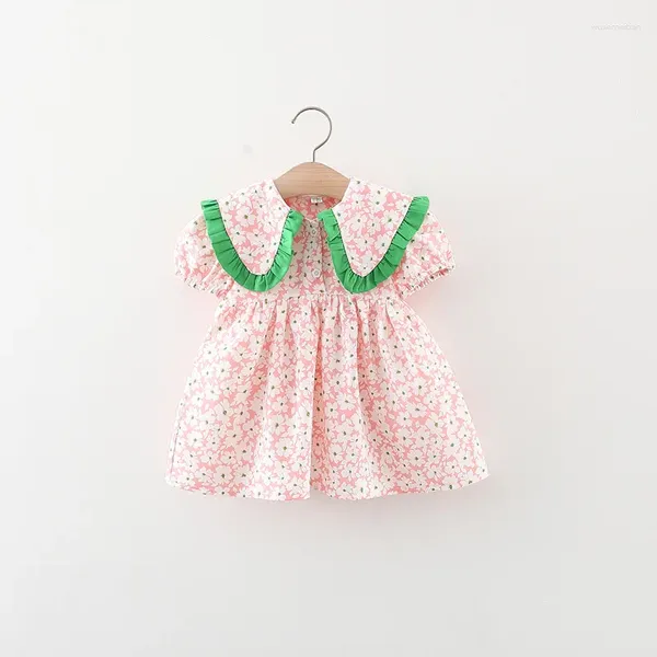 Robes de fille robe d'été bébé Big Doll Collar Couleur assortie en dentelle recouverte de manches à bulles florales Princesse