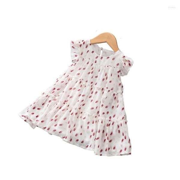 Vestidos de niña Vestido de verano Ropa de bebé Cuello redondo Gasa Sin mangas Floral Es hermoso y lindo Ropa para niños