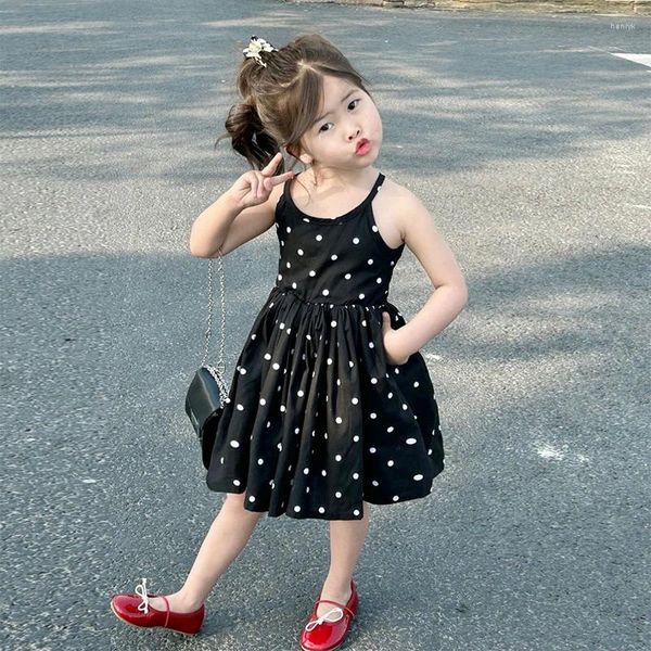 Vestidos de niña Vestido de verano para niñas Patrón de puntos Fiesta Niños Ropa de estilo casual para niños pequeños