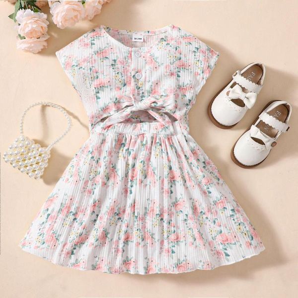 Robes de fille robe d'été pour filles beaux boutons imprimés floraux
