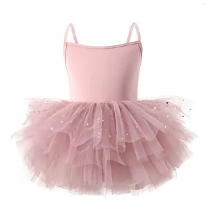 Robe d'été pour filles, rose, noir, jaune, blanc, gris, sans manches, col rond, Tutu, spectacle de danse de Ballet