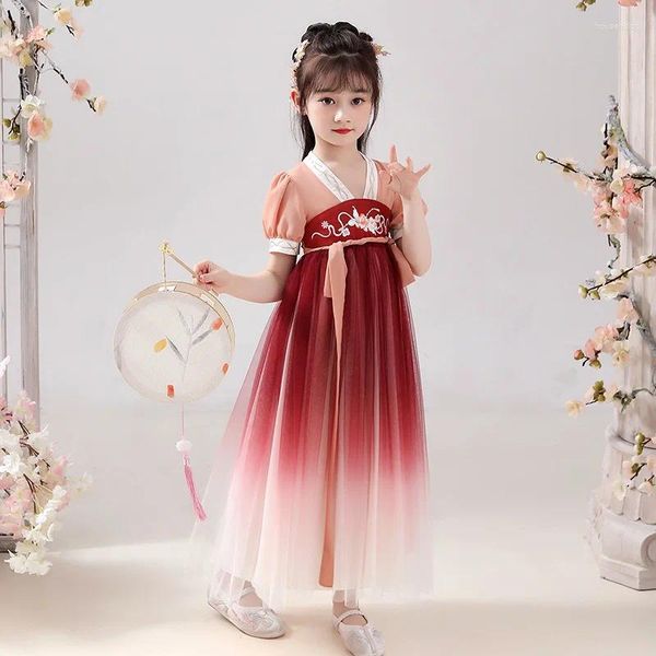 Robes de fille robe d'été enfants vêtements hanfu 2024 Tang de style chinois costume cheongsam à manches courtes en V