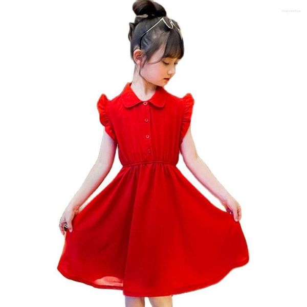 Robes d'été pour filles, couleur unie, Style décontracté, vêtements de fête pour enfants et adolescents de 6 8 10 12 14