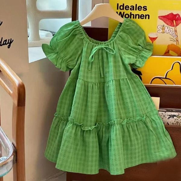 Fille robes été mode filles robe ventilateur petit vert frais à carreaux princesse pour enfants adapté aux filles de robe de bal 2t