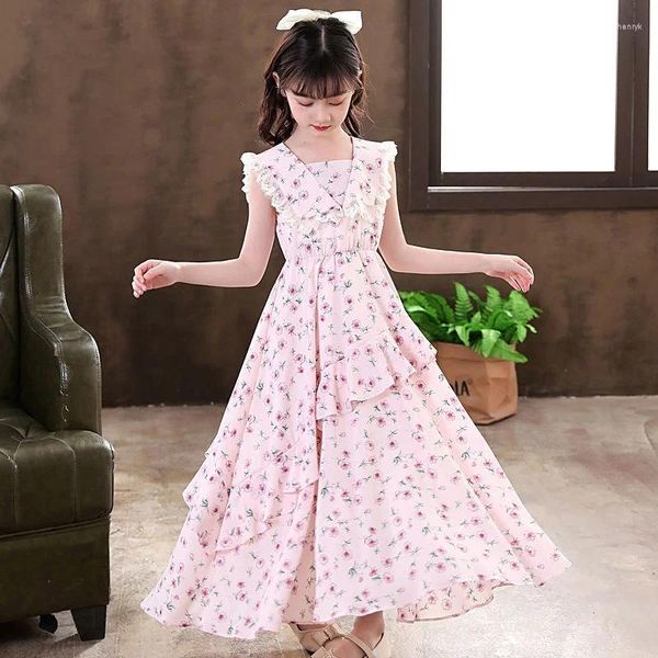 Vestidos de niña vestido floral de verano lolita niño niñas casual maxi niños para adolescentes 14 15 años fiesta princesa vestido de verano