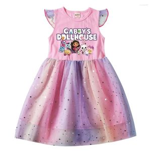 Robes d'été pour filles, robe de maison de poupée Gabby, vêtements pour bébés, chat tactique, imprimé en dentelle, dessin animé, robe de fête, tunique pour enfants