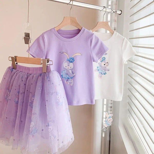 Vestidos de niña Niñas de verano Conjunto de princesa de dibujos animados Pequeño niño pequeño StellaLou Camiseta de algodón Conjuntos de falda de gasa Niños Casual Lindo traje de conejito