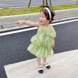 Meisjes Jurken Zomer Meisjes Casual 2023 Cloud Gaas Super Fairy Bow Sling Dress Baby Puffy Sweetheart Princess