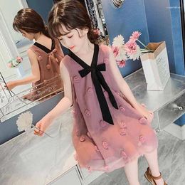 Robes de fille Robes d'été pour filles 2023 Style coréen Applique Bow Petite Fée Princesse Européenne Américaine Vêtements pour Enfants 4-13