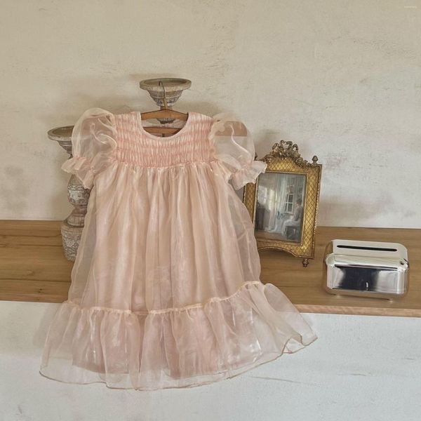 Robes d'été pour filles, vêtements d'anniversaire élégants Lolita pour enfants, robe de soirée à volants, rose poussiéreux, en soie fantaisie