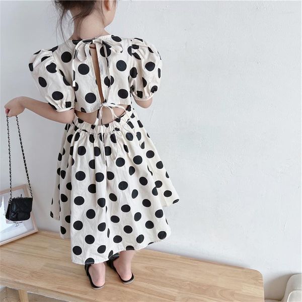 Vestidos de niña Verano Niñas Estilo europeo y americano Polka Dot Tie Cintura Princesa Vestido Bebé Niños Ropa para niños