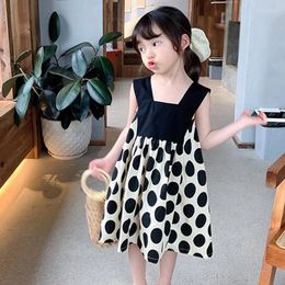 Meisje jurken zomermeisjes mode kinderen mouwloze casual beugels jurk polka dot print kinderen kleding vestido voor 3-8y