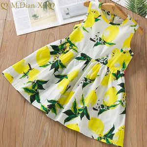 Robes d'été pour filles, robe de princesse en coton jaune imprimé citron, vêtements classiques décontractés pour enfants de 1 à 6 ans