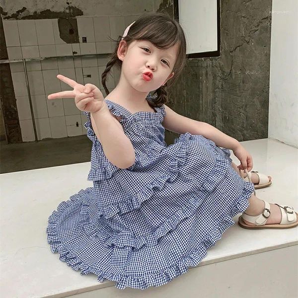 Vestidos de niña Vestido de princesa para niñas de verano Sin mangas Niños en capas Falda con tirantes para bebés Ropa a cuadros Ropa para niños pequeños Trajes para el día